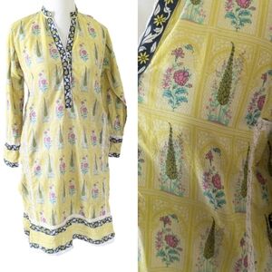 Khaadi Pret Tunic Pakistani Floral Yellow Sheer Eyelet Lace w Pockets Kurta Top